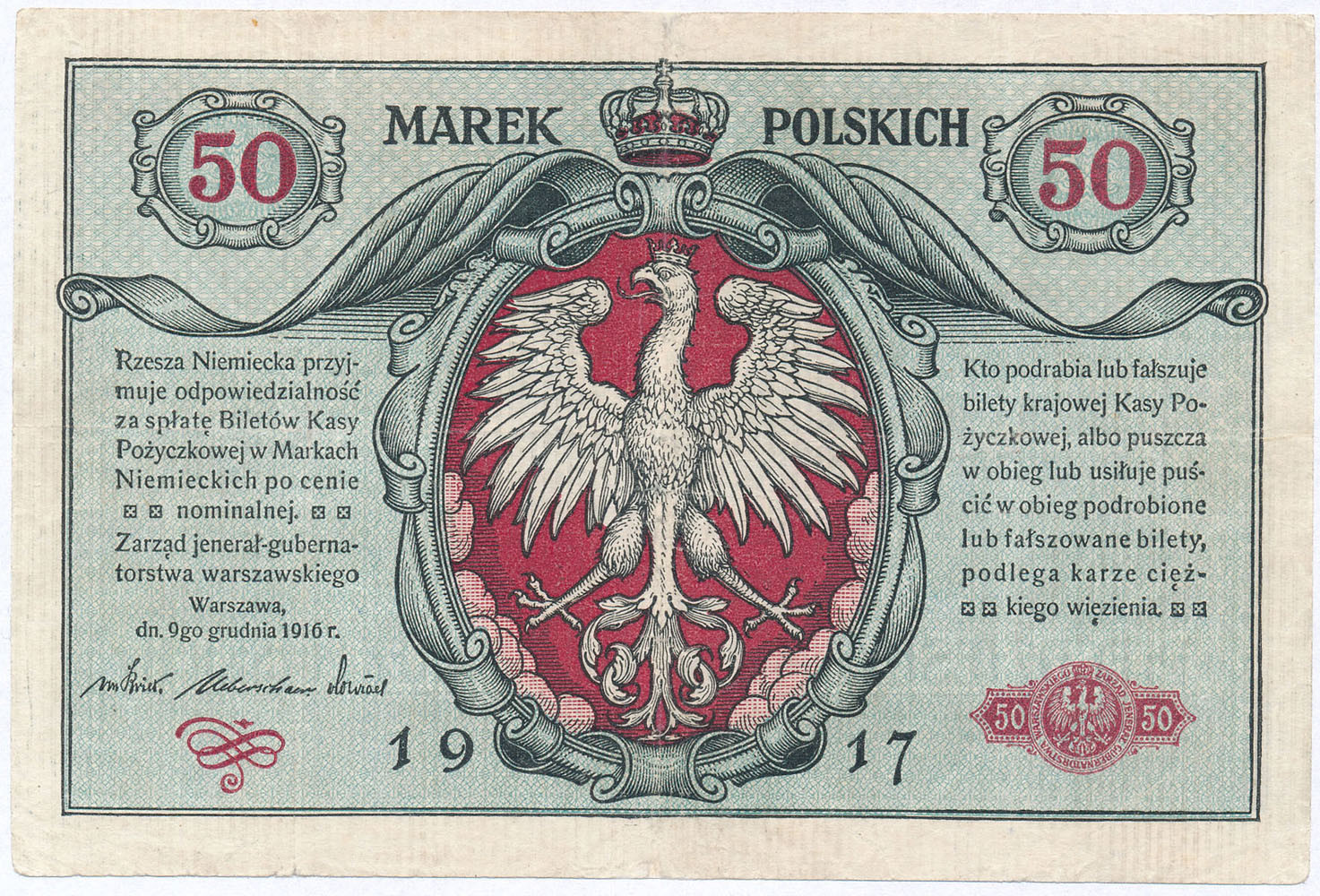 50 marek polskich 1916 seria A - jenerał, seria A